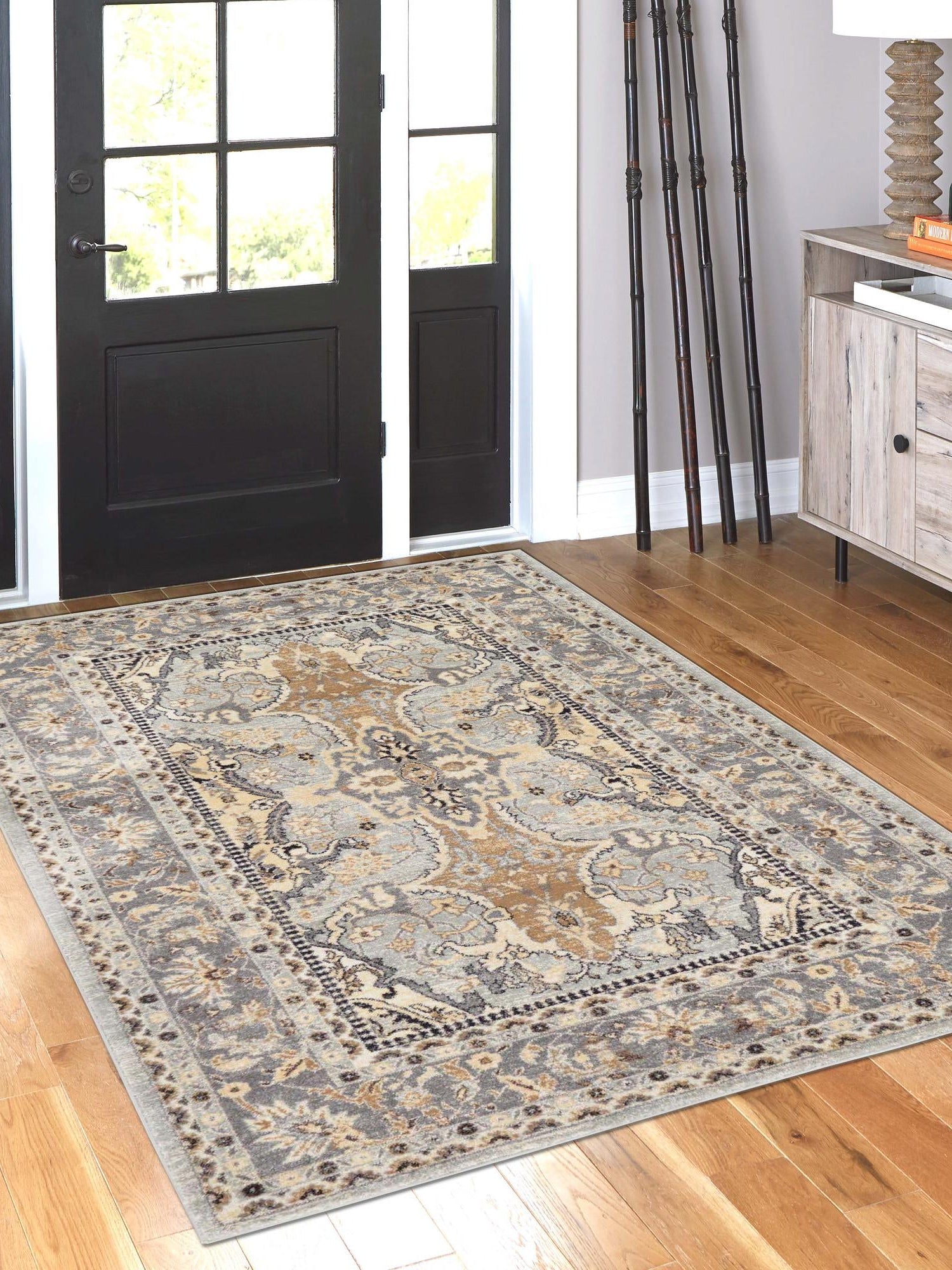 Silver 5' 1 x 8' Tradition Rectangle Area Rug Traditional Classic Vintage Design Carpet for Living Room, Bedrooms, Dining, Office Space for Sale at Rug Engine