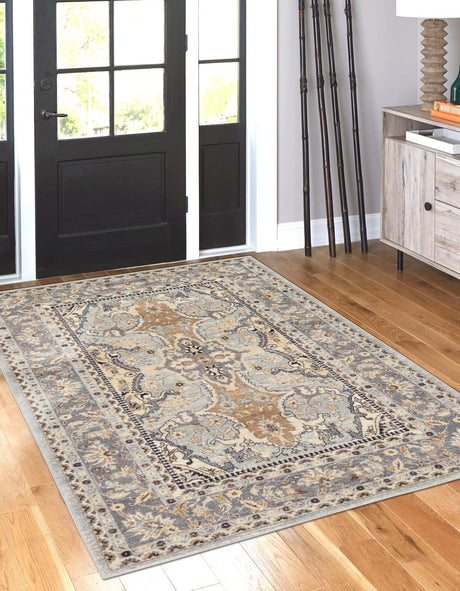 Silver 5' 1 x 8' Tradition Rectangle Area Rug Traditional Classic Vintage Design Carpet for Living Room, Bedrooms, Dining, Office Space for Sale at Rug Engine