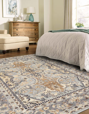 Silver 5' 1 x 8' Tradition Rectangle Area Rug Traditional Classic Vintage Design Carpet for Living Room, Bedrooms, Dining, Office Space for Sale at Rug Engine