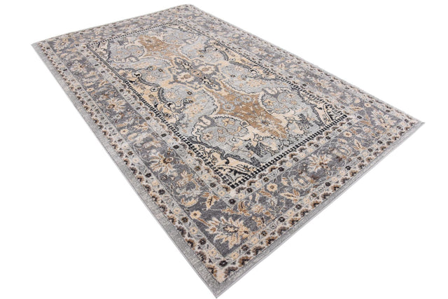 Silver 5' 1 x 8' Tradition Rectangle Area Rug Traditional Classic Vintage Design Carpet for Living Room, Bedrooms, Dining, Office Space for Sale at Rug Engine