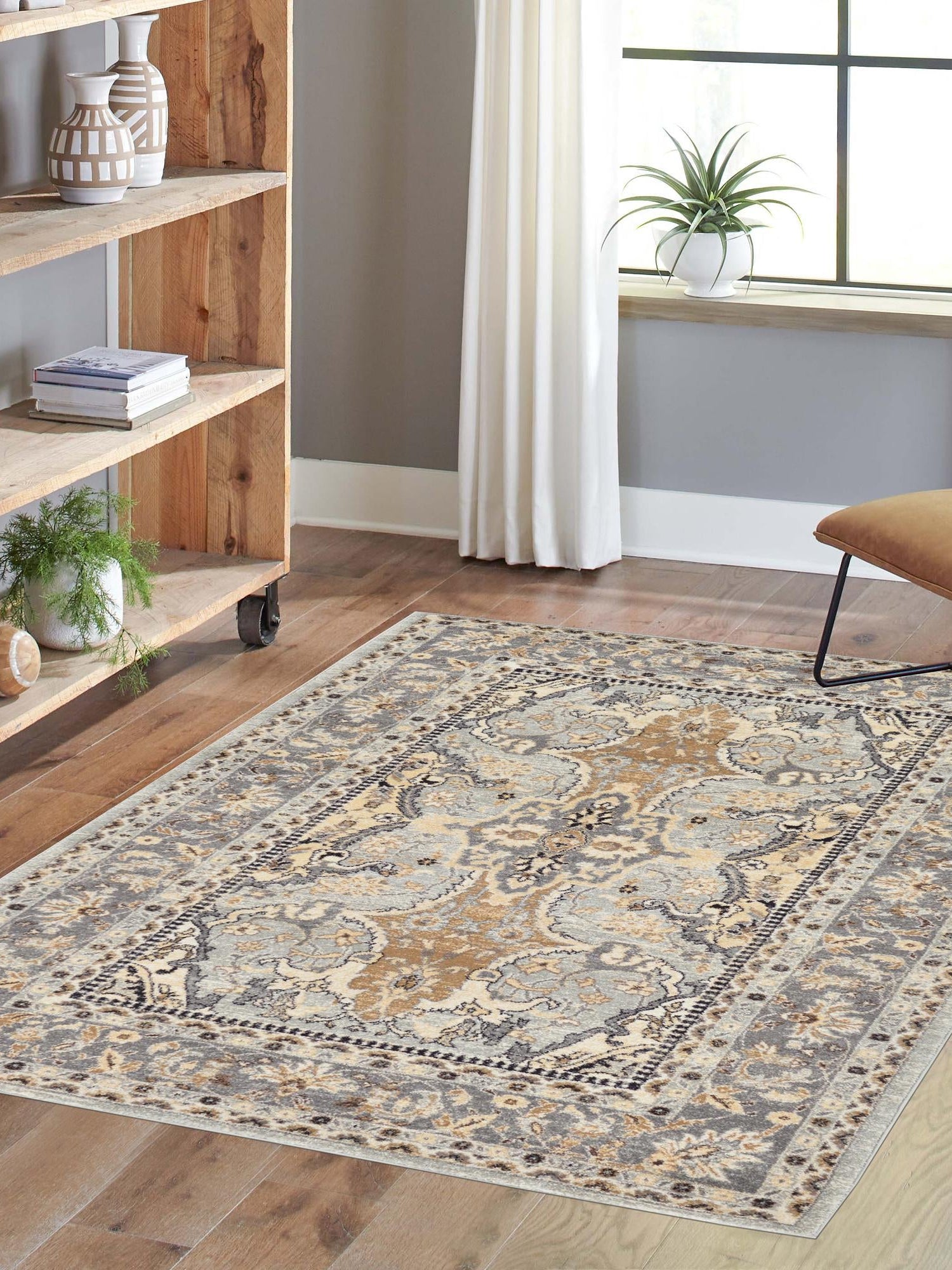 Silver 5' 1 x 8' Tradition Rectangle Area Rug Traditional Classic Vintage Design Carpet for Living Room, Bedrooms, Dining, Office Space for Sale at Rug Engine