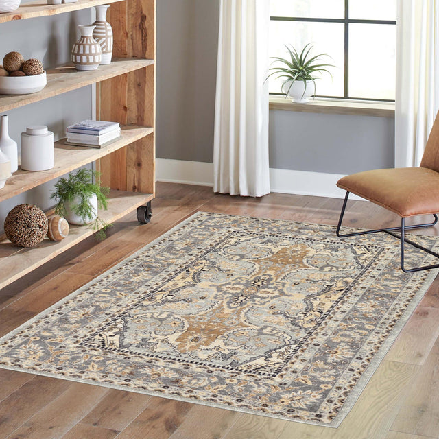 Silver 5' 1 x 8' Tradition Rectangle Area Rug Traditional Classic Vintage Design Carpet for Living Room, Bedrooms, Dining, Office Space for Sale at Rug Engine