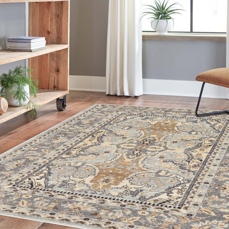 Silver 5' 1 x 8' Tradition Rectangle Area Rug Traditional Classic Vintage Design Carpet for Living Room, Bedrooms, Dining, Office Space for Sale at Rug Engine