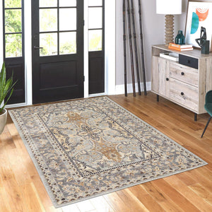 Silver 5' 1 x 8' Tradition Rectangle Area Rug Traditional Classic Vintage Design Carpet for Living Room, Bedrooms, Dining, Office Space for Sale at Rug Engine