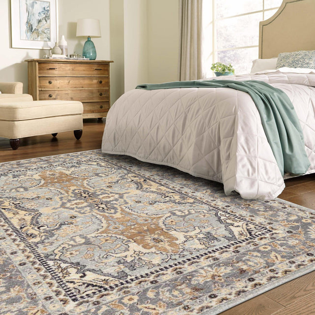 Silver 5' 1 x 8' Tradition Rectangle Area Rug Traditional Classic Vintage Design Carpet for Living Room, Bedrooms, Dining, Office Space for Sale at Rug Engine