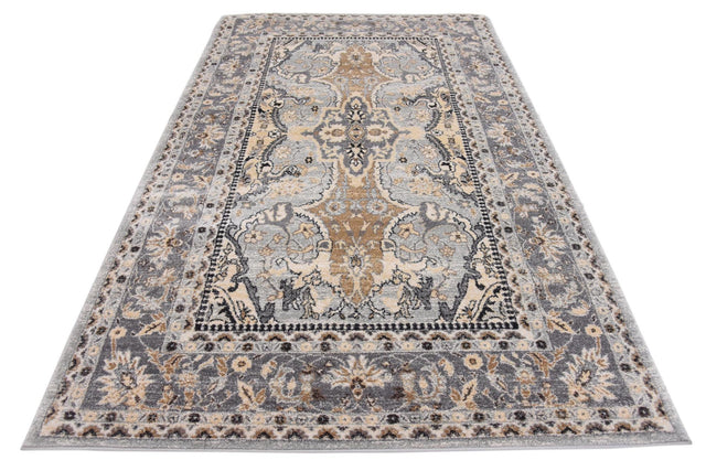 Silver 5' 1 x 8' Tradition Rectangle Area Rug Traditional Classic Vintage Design Carpet for Living Room, Bedrooms, Dining, Office Space for Sale at Rug Engine