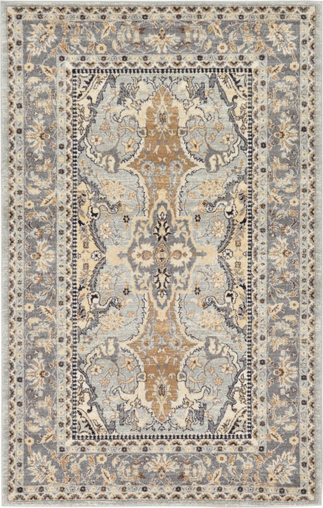Silver 5' 1 x 8' Tradition Rectangle Area Rug Traditional Classic Vintage Design Carpet for Living Room, Bedrooms, Dining, Office Space for Sale at Rug Engine