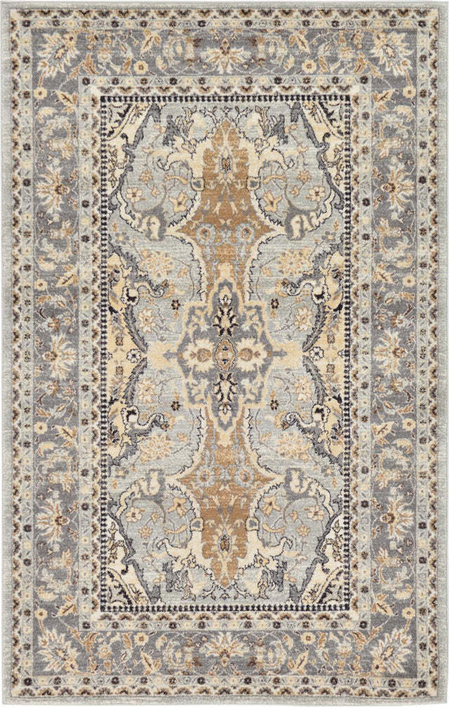 Silver 5' 1 x 8' Tradition Rectangle Area Rug Traditional Classic Vintage Design Carpet for Living Room, Bedrooms, Dining, Office Space for Sale at Rug Engine