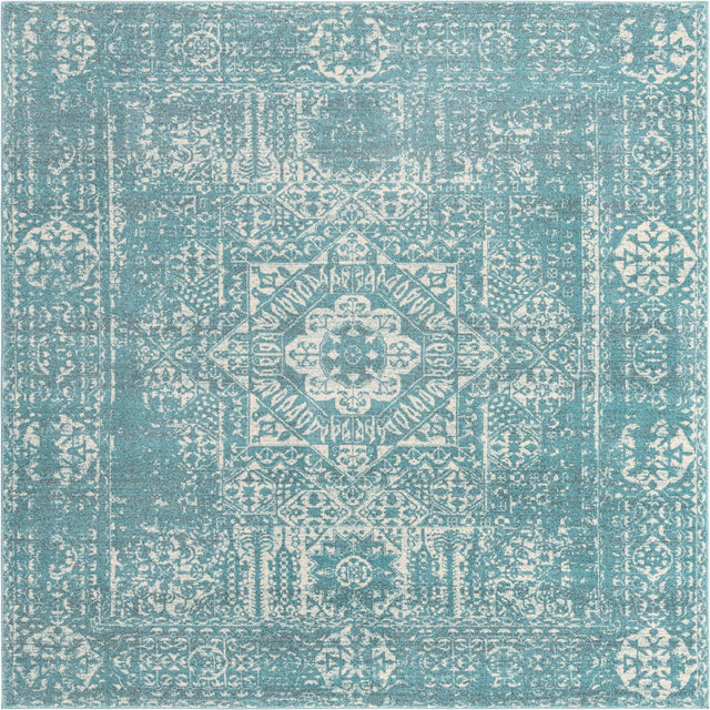 Light Blue 8' 4 x 8' 4 Tradition Square Area Rug Traditional Classic Vintage Design Carpet for Living Room, Bedrooms, Dining, Office Space for Sale at Rug Engine