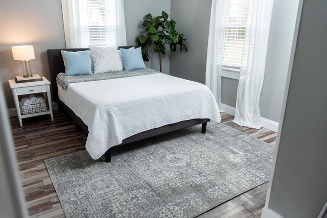Silver 4' 1 x 6' 1 Tradition Rectangle Area Rug Traditional Classic Vintage Design Carpet for Living Room, Bedrooms, Dining, Office Space for Sale at Rug Engine