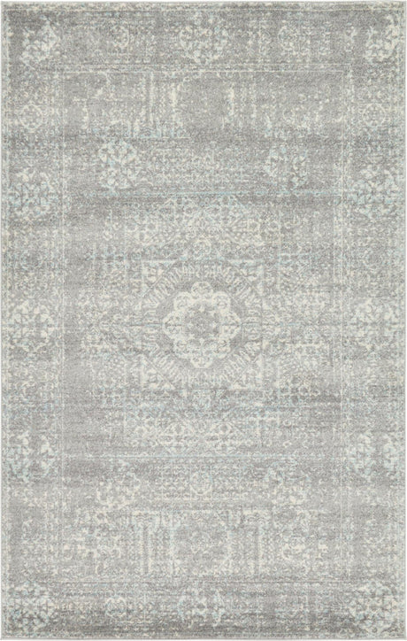Silver 5' 1 x 8' Tradition Rectangle Area Rug Traditional Classic Vintage Design Carpet for Living Room, Bedrooms, Dining, Office Space for Sale at Rug Engine