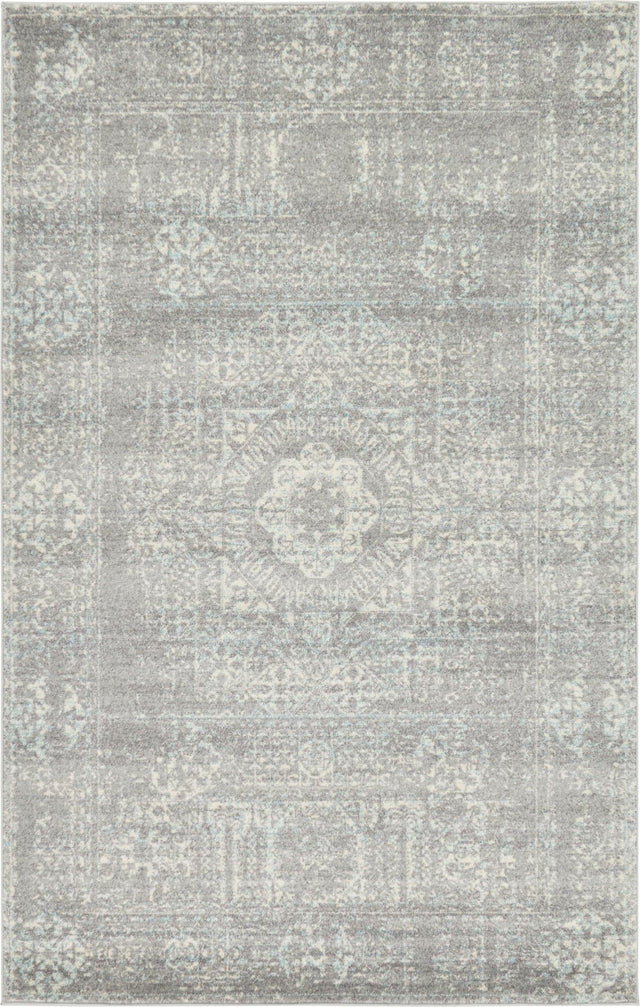 Silver 5' 1 x 8' Tradition Rectangle Area Rug Traditional Classic Vintage Design Carpet for Living Room, Bedrooms, Dining, Office Space for Sale at Rug Engine
