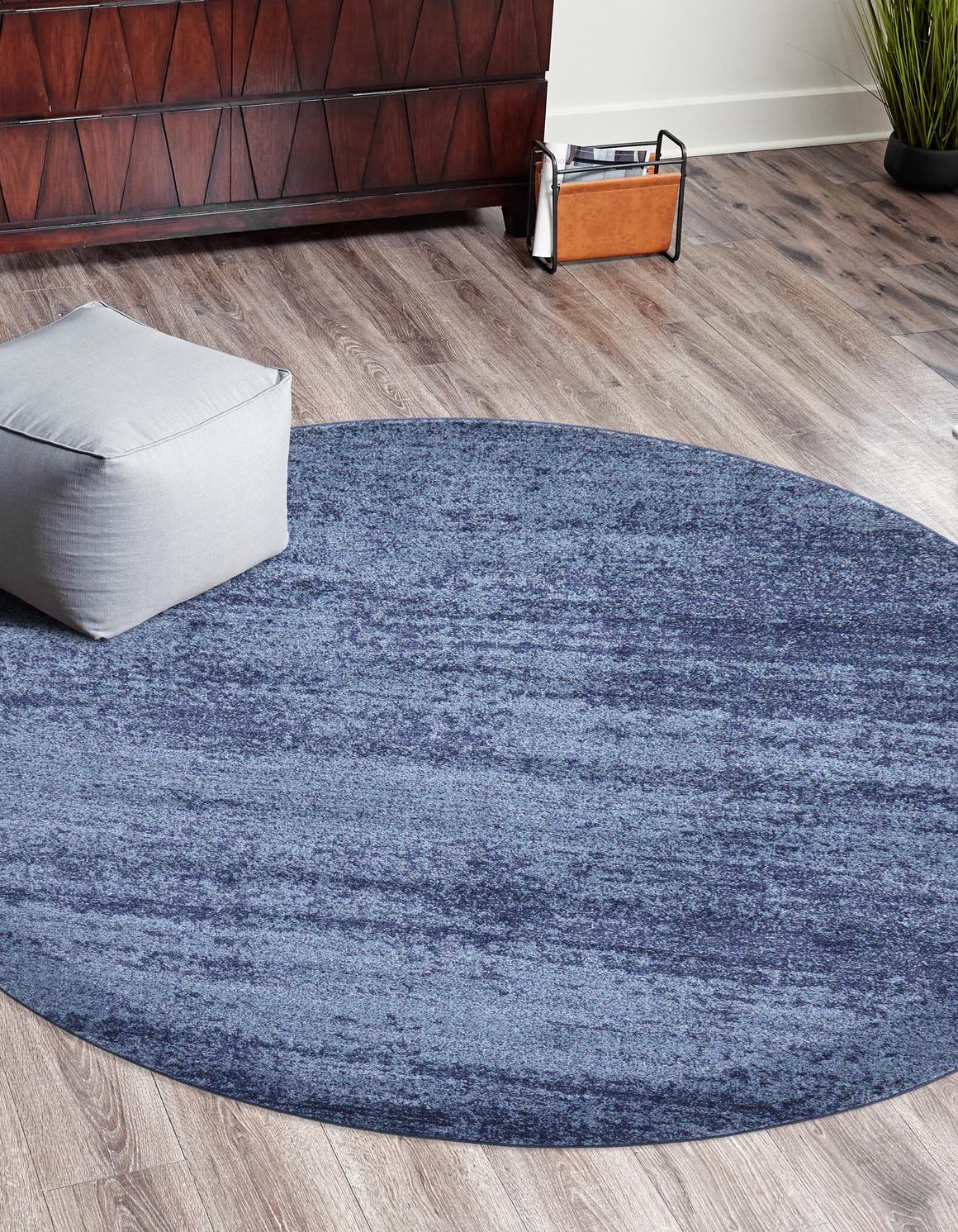 Navy Blue 4' 1 x 4' 1 Del Mar Round Area Rug 100% Polypropylene Easy Clean Stain Resistant Vivid Modern Carpet Mat for Home Decor Interior Designing for Sale at Rug Engine