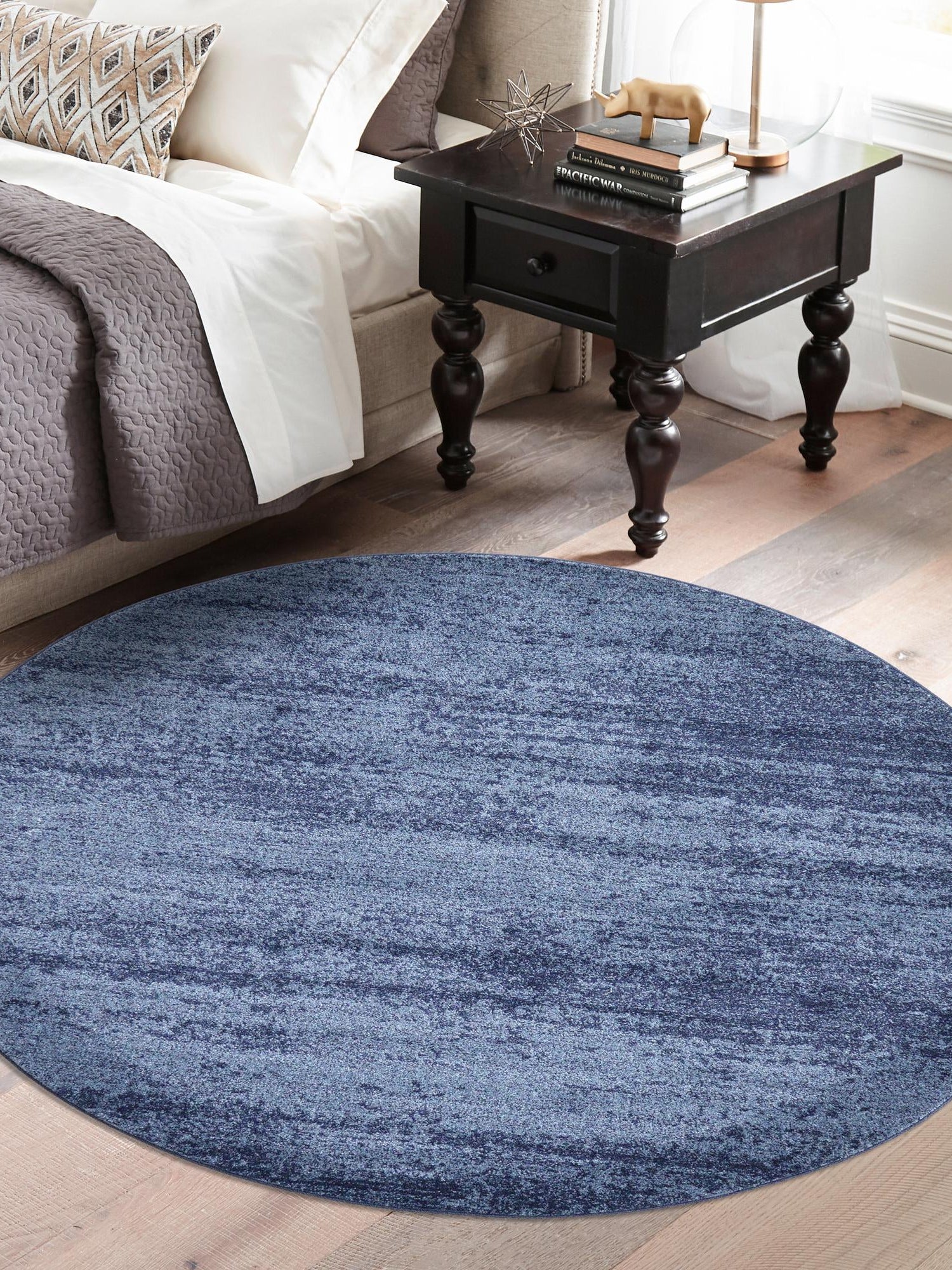 Navy Blue 6' 1 x 6' 1 Del Mar Round Area Rug 100% Polypropylene Easy Clean Stain Resistant Vivid Modern Carpet Mat for Home Decor Interior Designing for Sale at Rug Engine