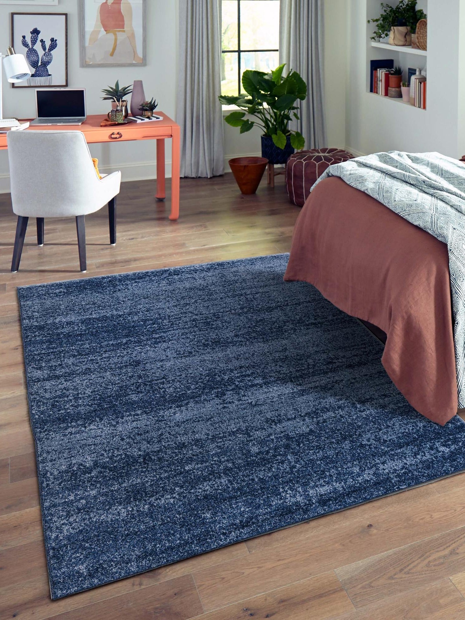 Navy Blue 4' 1 x 6' 1 Del Mar Rectangle Area Rug 100% Polypropylene Easy Clean Stain Resistant Vivid Modern Carpet Mat for Home Decor Interior Designing for Sale at Rug Engine