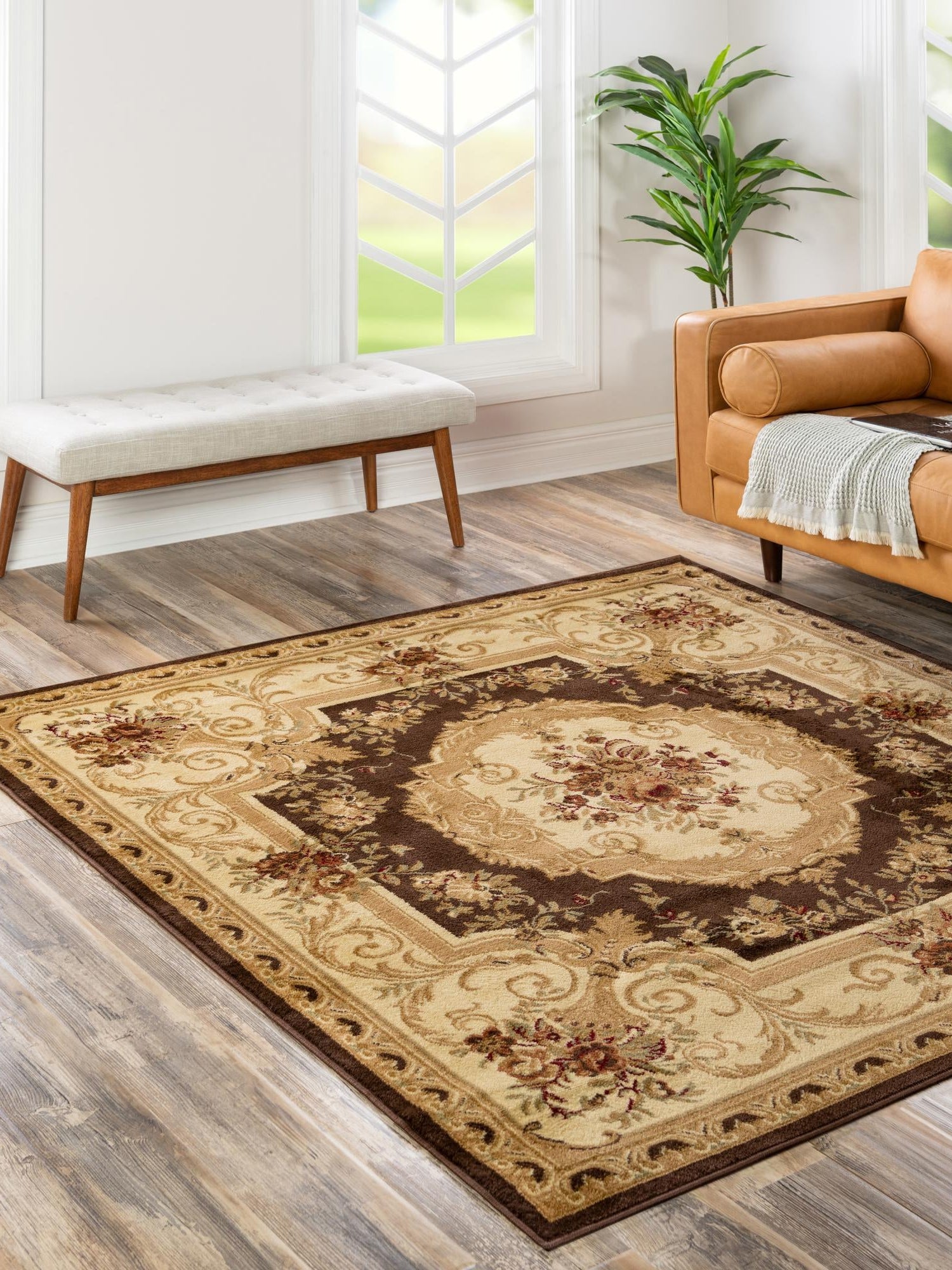 Brown 4' 1 x 4' 1 Versailles Square Area Rug