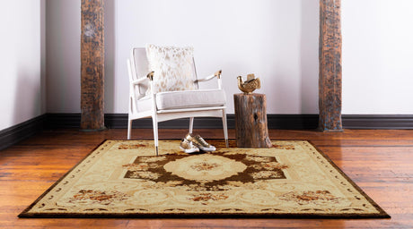Brown 7' 10 x 7' 10 Versailles Square Area Rug Classic Traditional Motif Indoor Carpet for Hallways, Dining Rooms, Bedrooms, Living Room, Office for Sale at Rug Engine