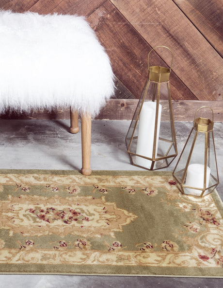 Green 2' x 8' Versailles Runner Area Rug Classic Traditional Motif Indoor Carpet for Hallways, Dining Rooms, Bedrooms, Living Room, Office for Sale at Rug Engine