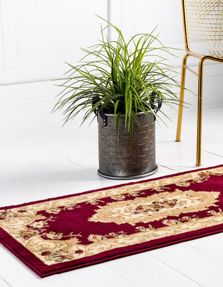 Red 3' 1 x 16' 5 Versailles Runner Area Rug Classic Traditional Motif Indoor Carpet for Hallways, Dining Rooms, Bedrooms, Living Room, Office for Sale at Rug Engine