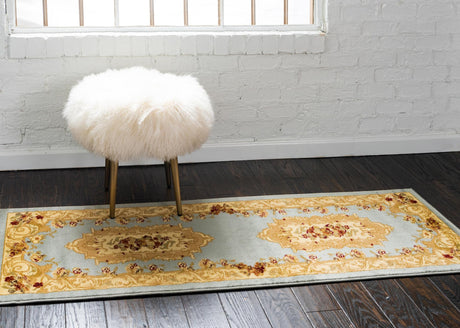 Light Blue 2' x 5' 3 Versailles Runner Area Rug Classic Traditional Motif Indoor Carpet for Hallways, Dining Rooms, Bedrooms, Living Room, Office for Sale at Rug Engine