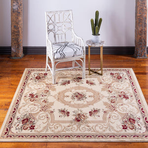 Cream 6' 1 x 6' 1 Versailles Square Area Rug