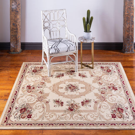 Cream 6' 1 x 6' 1 Versailles Square Area Rug