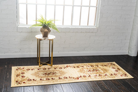 Cream 2' x 7' 1 Versailles Runner Area Rug Classic Traditional Motif Indoor Carpet for Hallways, Dining Rooms, Bedrooms, Living Room, Office for Sale at Rug Engine