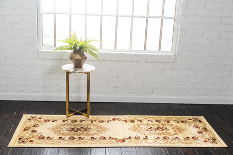 Cream 3' 1 x 16' 5 Versailles Runner Area Rug Classic Traditional Motif Indoor Carpet for Hallways, Dining Rooms, Bedrooms, Living Room, Office for Sale at Rug Engine