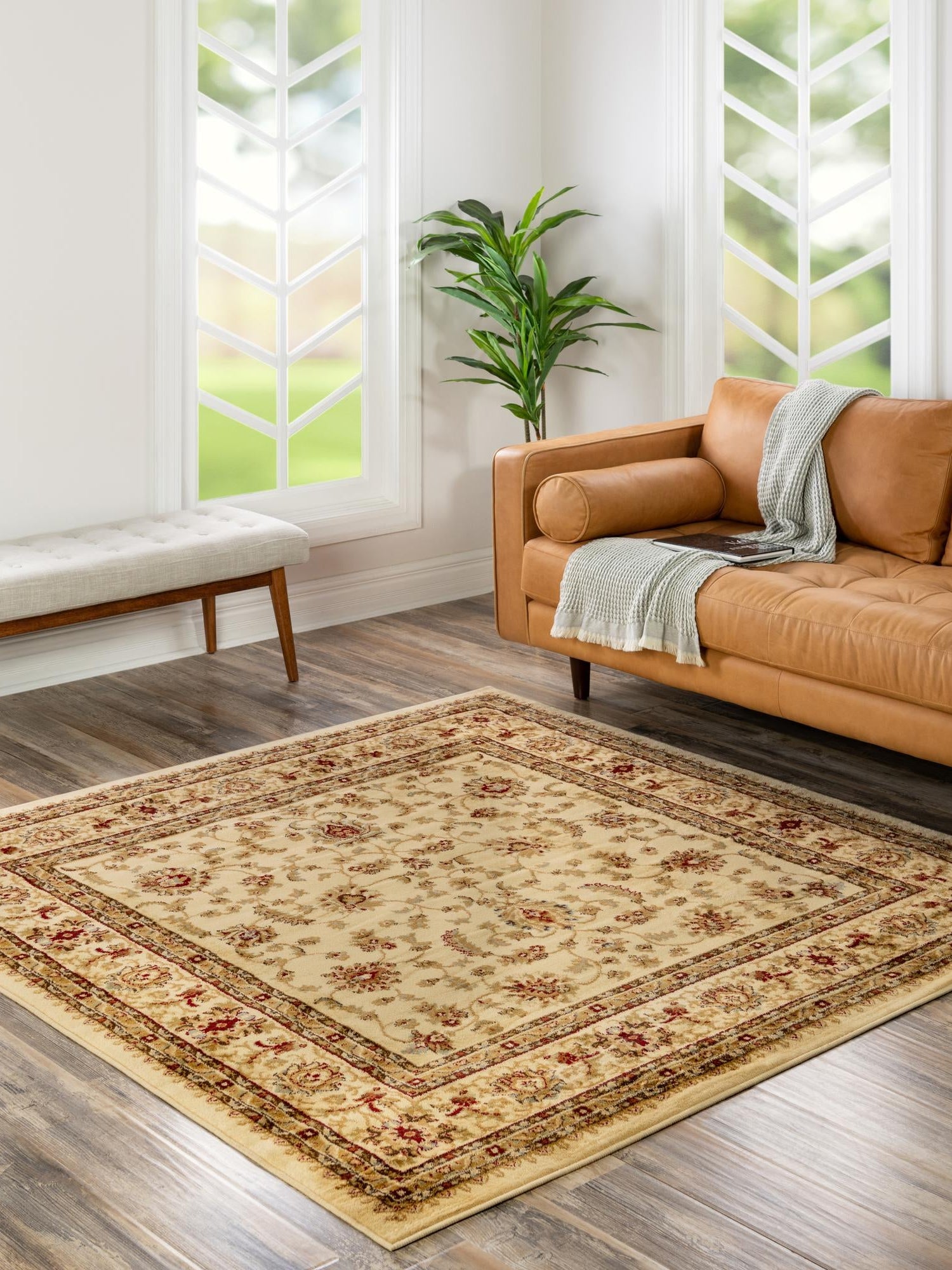 Cream 7' 10 x 7' 10 Voyage Square Area Rug
