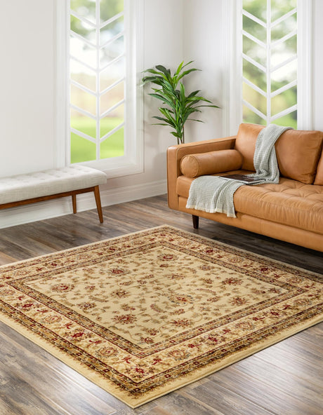 Cream 7' 10 x 7' 10 Voyage Square Area Rug Persian Inspired Classic Traditional Design Durable Carpet Mat for Home Interior Design for Sale at Rug Engine