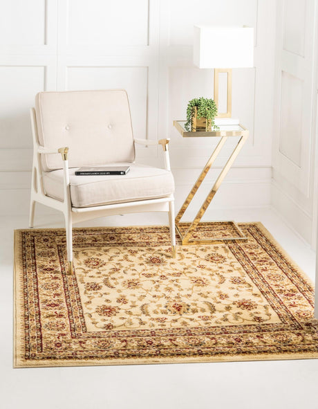 Cream 7' 1 x 7' 1 Voyage Square Area Rug Persian Inspired Classic Traditional Design Durable Carpet Mat for Home Interior Design for Sale at Rug Engine