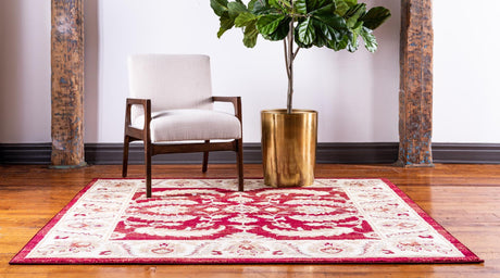 Red 4' 1 x 4' 1 Voyage Square Area Rug Persian Inspired Classic Traditional Design Durable Carpet Mat for Home Interior Design for Sale at Rug Engine