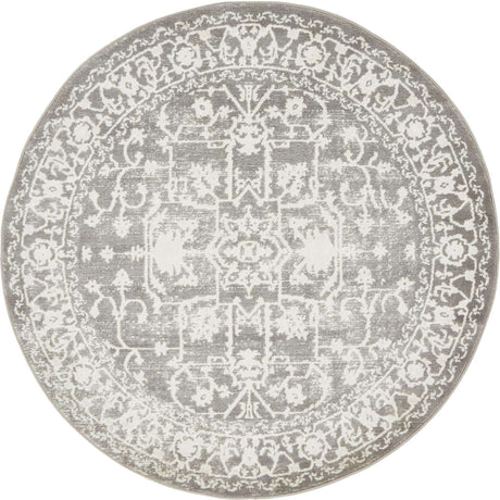 Light Gray 4' 1 x 4' 1 New Classical Round Area Rug 70% Polypropylene & 30% Polyester Traditional Vintage Distressed Carpet for Interior Design Home Decor for Sale at Rug Engine