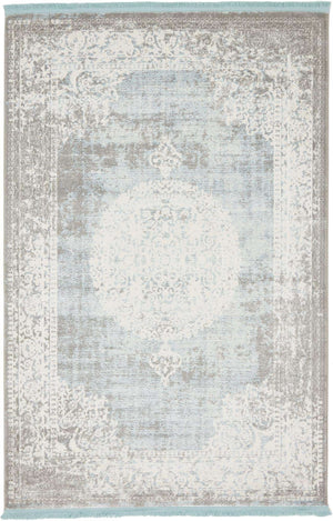 Light Blue 4' 1 x 6' 1 New Classical Rectangle Area Rug 70% Polypropylene & 30% Polyester Traditional Vintage Distressed Carpet for Interior Design Home Decor for Sale at Rug Engine