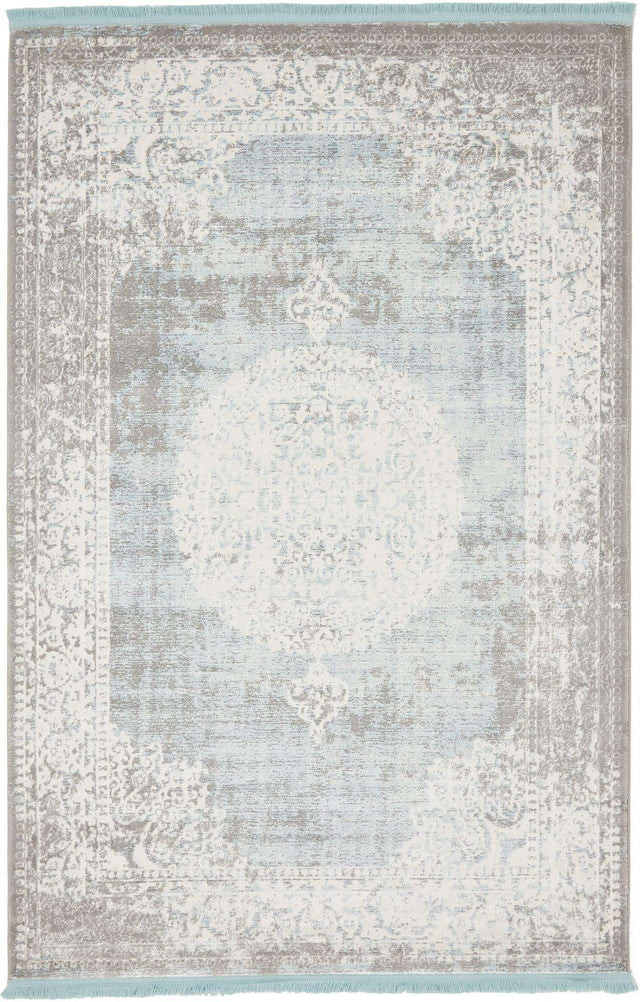 Light Blue 4' 1 x 6' 1 New Classical Rectangle Area Rug 70% Polypropylene & 30% Polyester Traditional Vintage Distressed Carpet for Interior Design Home Decor for Sale at Rug Engine