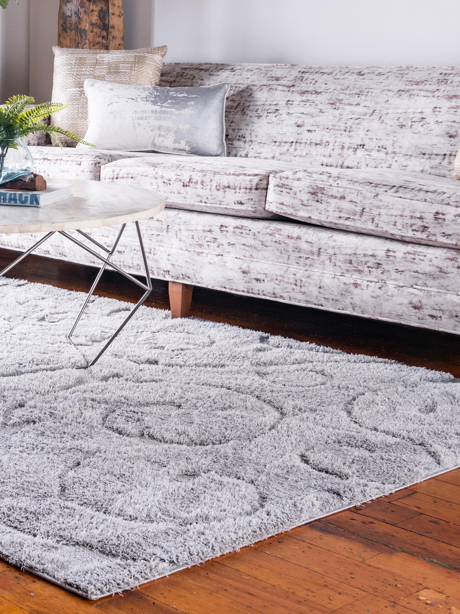 Light Gray 9' x 12' 2 Floral Shag Rectangle Area Rug Thick Soft Touch Fluffy & Plush Shaggy Pile 100% Polyester With Cotton Backing Carpet for Interior Design for Sale at Rug Engine