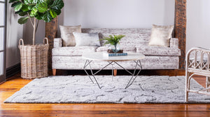 Light Gray 5' 1 x 8' Floral Shag Rectangle Area Rug Thick Soft Touch Fluffy & Plush Shaggy Pile 100% Polyester With Cotton Backing Carpet for Interior Design for Sale at Rug Engine