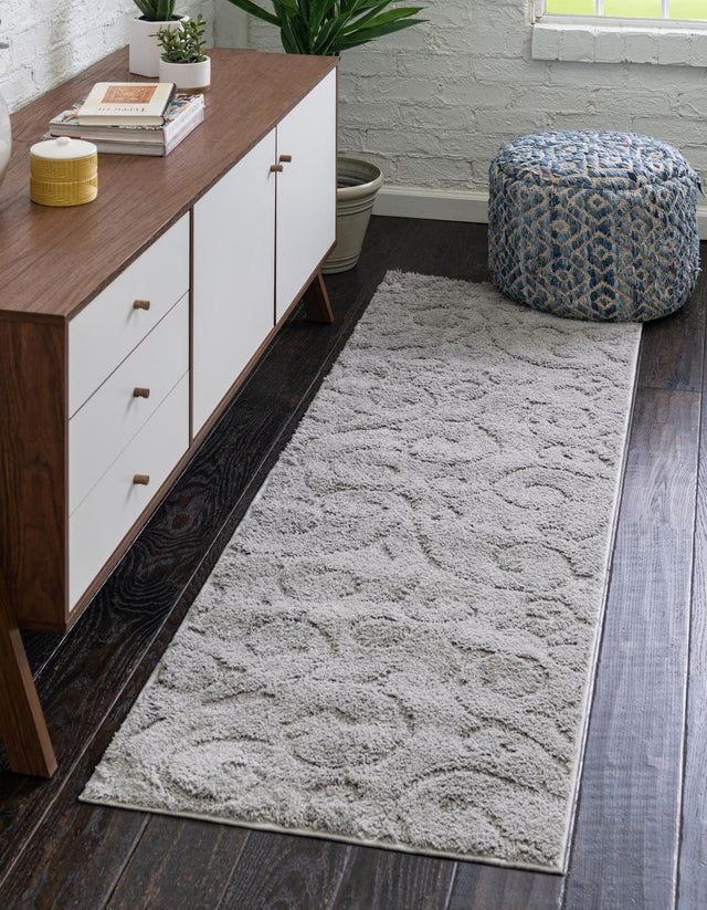 Light Gray 2' 7 x 10' Floral Shag Runner Area Rug Thick Soft Touch Fluffy & Plush Shaggy Pile 100% Polyester With Cotton Backing Carpet for Interior Design for Sale at Rug Engine
