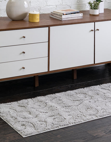 Light Gray 2' x 6' 9 Floral Shag Runner Area Rug Thick Soft Touch Fluffy & Plush Shaggy Pile 100% Polyester With Cotton Backing Carpet for Interior Design for Sale at Rug Engine