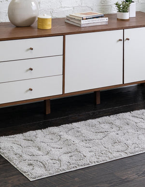 Light Gray 2' 7 x 10' Floral Shag Runner Area Rug Thick Soft Touch Fluffy & Plush Shaggy Pile 100% Polyester With Cotton Backing Carpet for Interior Design for Sale at Rug Engine