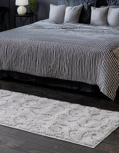 Light Gray 2' 7 x 10' Floral Shag Runner Area Rug Thick Soft Touch Fluffy & Plush Shaggy Pile 100% Polyester With Cotton Backing Carpet for Interior Design for Sale at Rug Engine