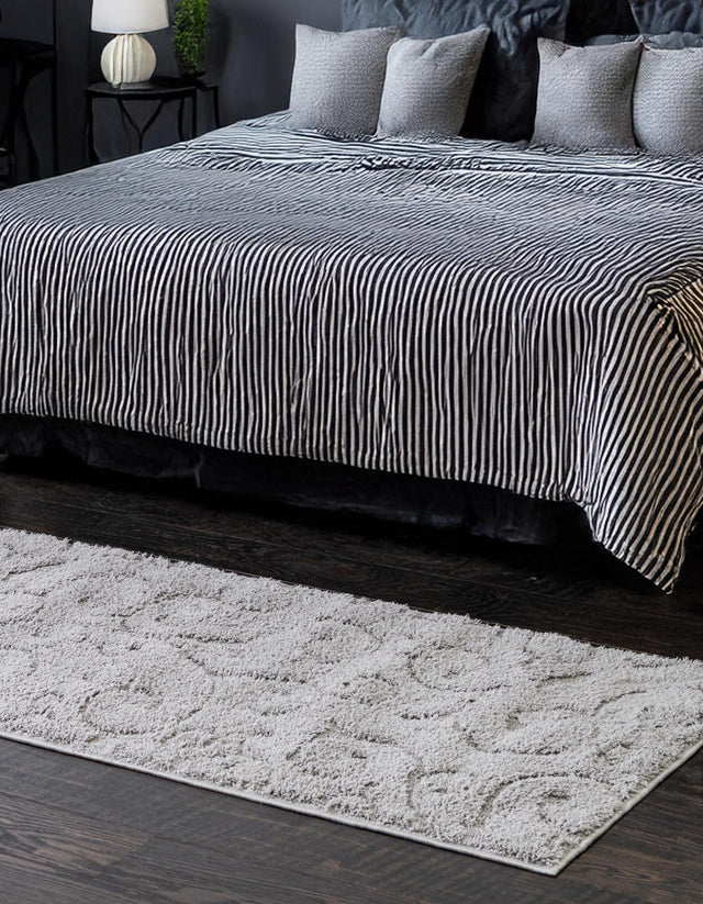Light Gray 2' 7 x 10' Floral Shag Runner Area Rug Thick Soft Touch Fluffy & Plush Shaggy Pile 100% Polyester With Cotton Backing Carpet for Interior Design for Sale at Rug Engine