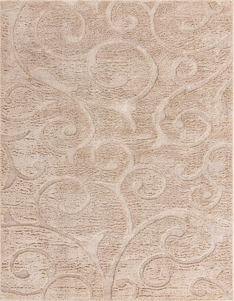 Beige 8' x 10' Floral Shag Rectangle Area Rug Thick Soft Touch Fluffy & Plush Shaggy Pile 100% Polyester With Cotton Backing Carpet for Interior Design for Sale at Rug Engine