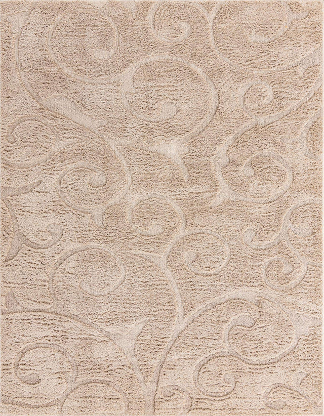 Beige 8' x 10' Floral Shag Rectangle Area Rug Thick Soft Touch Fluffy & Plush Shaggy Pile 100% Polyester With Cotton Backing Carpet for Interior Design for Sale at Rug Engine