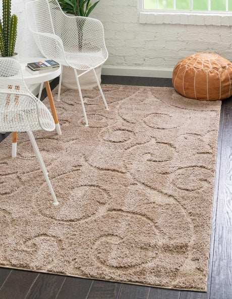 Beige 9' x 12' 2 Floral Shag Rectangle Area Rug Thick Soft Touch Fluffy & Plush Shaggy Pile 100% Polyester With Cotton Backing Carpet for Interior Design for Sale at Rug Engine