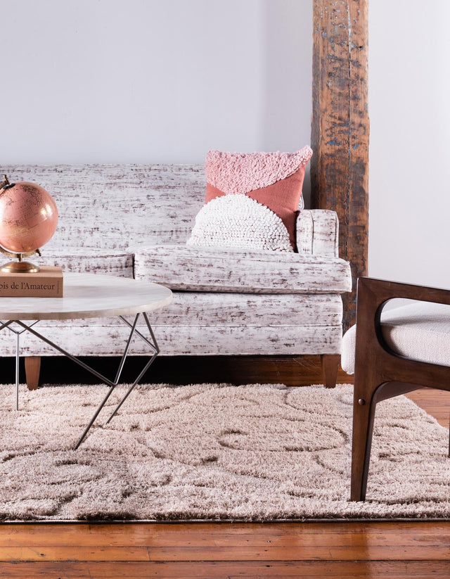 Beige 9' x 12' 2 Floral Shag Rectangle Area Rug Thick Soft Touch Fluffy & Plush Shaggy Pile 100% Polyester With Cotton Backing Carpet for Interior Design for Sale at Rug Engine