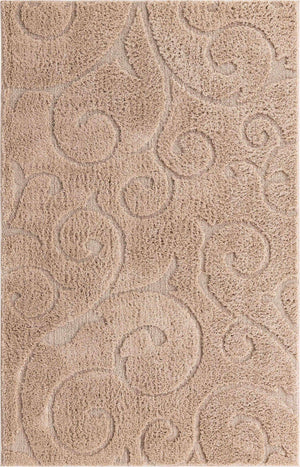 Beige 5' 1 x 8' Floral Shag Rectangle Area Rug Thick Soft Touch Fluffy & Plush Shaggy Pile 100% Polyester With Cotton Backing Carpet for Interior Design for Sale at Rug Engine