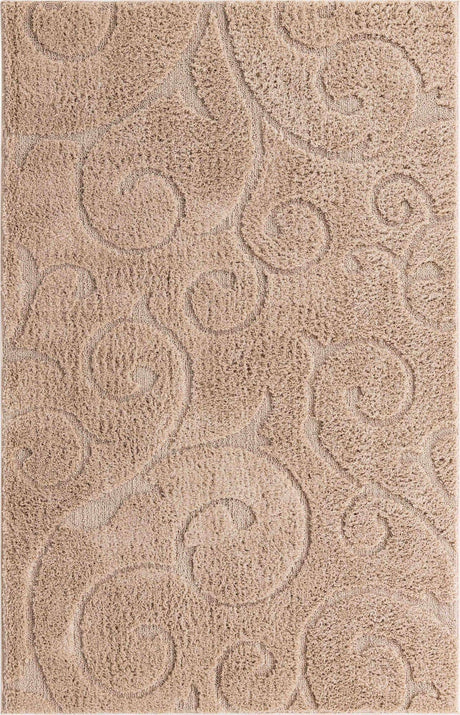 Beige 5' 1 x 8' Floral Shag Rectangle Area Rug Thick Soft Touch Fluffy & Plush Shaggy Pile 100% Polyester With Cotton Backing Carpet for Interior Design for Sale at Rug Engine