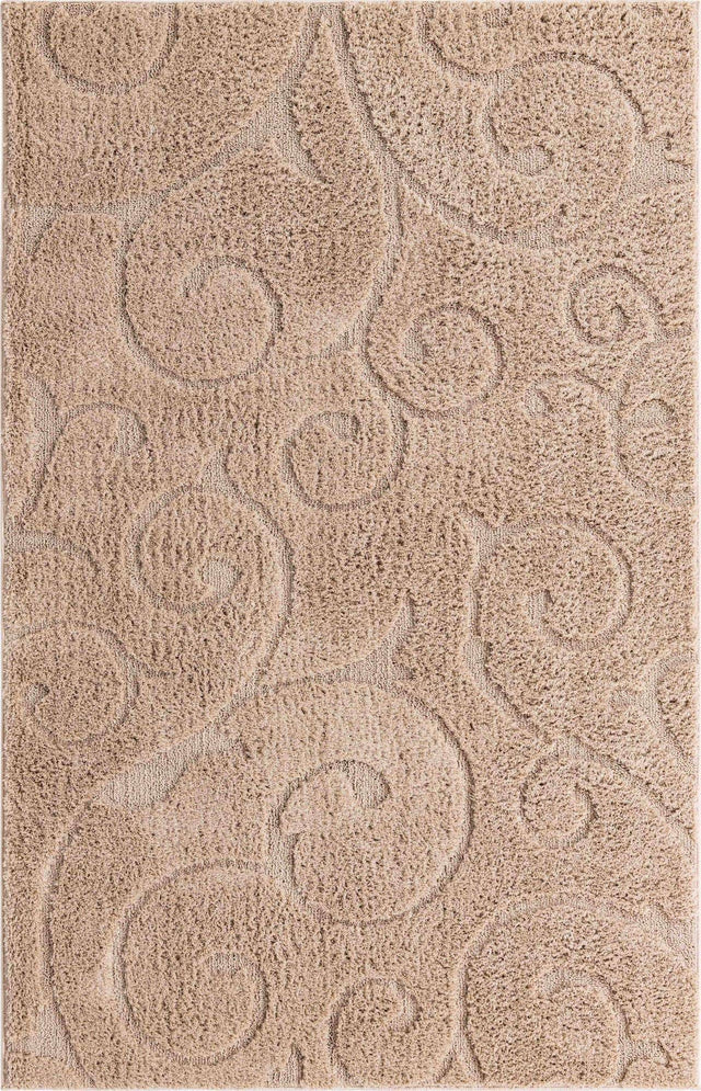 Beige 5' 1 x 8' Floral Shag Rectangle Area Rug Thick Soft Touch Fluffy & Plush Shaggy Pile 100% Polyester With Cotton Backing Carpet for Interior Design for Sale at Rug Engine