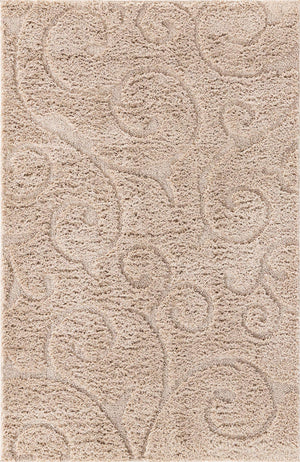Beige 4' x 6' Floral Shag Rectangle Area Rug Thick Soft Touch Fluffy & Plush Shaggy Pile 100% Polyester With Cotton Backing Carpet for Interior Design for Sale at Rug Engine